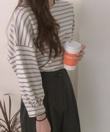 DHOLIC STYLE | [naturalmind] ピンタックヘムボーダーTシャツ(Tシャツ/カットソー)