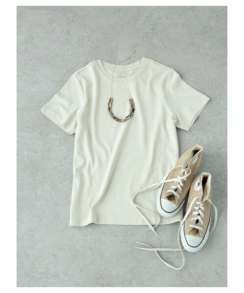 AMERICAN HOLIC（アメリカンホリック）の「【non-no 7月号掲載】★クルーネックカット半袖プルオーバー（トップス・アイボリー/オフホワイト/ブラック/ライトピンク/ベージュ/オレンジ/モカ/ライトイエロー/ミント/グリーン/ネイビー/ラベンダー/ライトグレー/チャコールグレー/ダークベージュ/キャメル/カーキ/ブルー・S/M/L）」の22枚目の写真