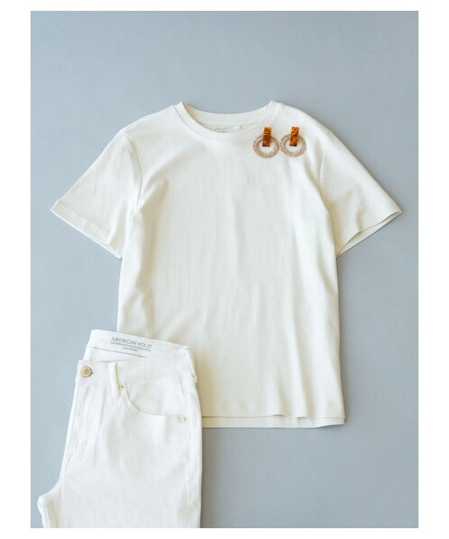 AMERICAN HOLIC（アメリカンホリック）の「【non-no 7月号掲載】★クルーネックカット半袖プルオーバー（トップス・アイボリー/オフホワイト/ブラック/ライトピンク/ベージュ/オレンジ/モカ/ライトイエロー/ミント/グリーン/ネイビー/ラベンダー/ライトグレー/チャコールグレー/ダークベージュ/キャメル/カーキ/ブルー・S/M/L）」の20枚目の写真