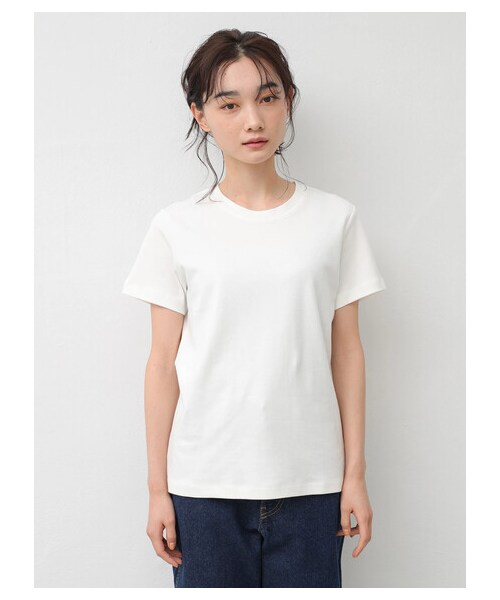 AMERICAN HOLIC（アメリカンホリック）の「【non-no 7月号掲載】★クルーネックカット半袖プルオーバー（トップス・アイボリー/オフホワイト/ブラック/ライトピンク/ベージュ/オレンジ/モカ/ライトイエロー/ミント/グリーン/ネイビー/ラベンダー/ライトグレー/チャコールグレー/ダークベージュ/キャメル/カーキ/ブルー・S/M/L）」の4枚目の写真