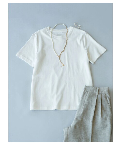 AMERICAN HOLIC（アメリカンホリック）の「【non-no 7月号掲載】★クルーネックカット半袖プルオーバー（トップス・アイボリー/オフホワイト/ブラック/ライトピンク/ベージュ/オレンジ/モカ/ライトイエロー/ミント/グリーン/ネイビー/ラベンダー/ライトグレー/チャコールグレー/ダークベージュ/キャメル/カーキ/ブルー・S/M/L）」の21枚目の写真