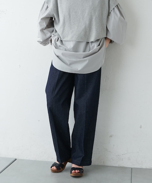 PUAL CE CIN（ピュアルセシン）の「【Du noir】センタープレスデニムパンツ（その他パンツ・レディース・インディゴブルー/ブラック・FREE）」の2枚目の写真