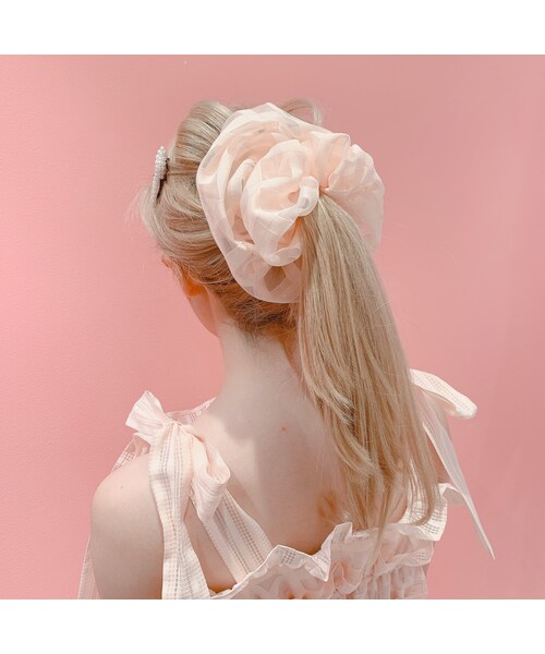 lilLilly（リルリリー）の「【pain】ボリュームオーガンジーシュシュ（アクセサリー・レディース・PINKストライプ/BLACKストライプ）」の12枚目の写真