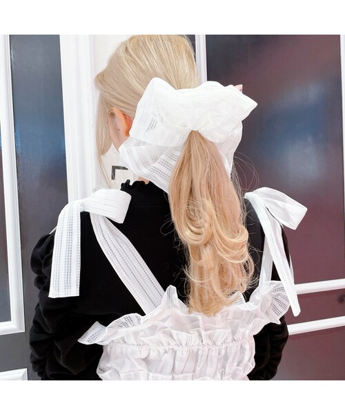 lilLilly（リルリリー）の「【pain】ボリュームオーガンジーシュシュ（アクセサリー・レディース・PINKストライプ/BLACKストライプ）」の2枚目の写真