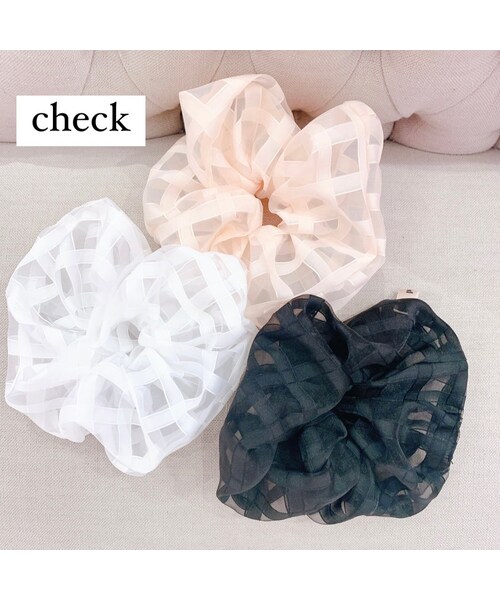 lilLilly（リルリリー）の「【pain】ボリュームオーガンジーシュシュ（アクセサリー・レディース・PINKストライプ/BLACKストライプ）」の3枚目の写真