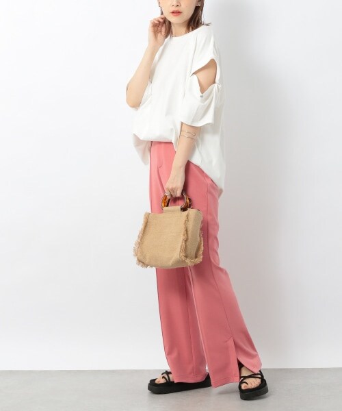 Heather(ヘザー)の「センタープレススリットフレアパンツ(パンツ・ホワイト系ハナガラ/ブラック/グレー/ピンク)」の10枚目の写真