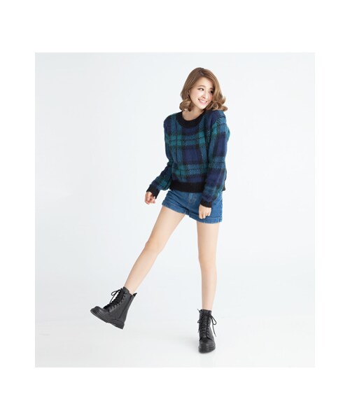 gracegift(グレースギフト)の「菱格紋側拉鍊馬汀靴(シューズ・レディース・黑・35/36/37/38/39/40/41)」の5枚目の写真