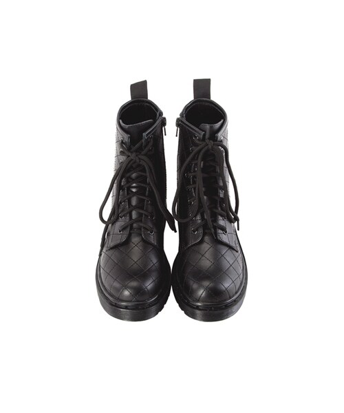 gracegift(グレースギフト)の「菱格紋側拉鍊馬汀靴(シューズ・レディース・黑・35/36/37/38/39/40/41)」の3枚目の写真