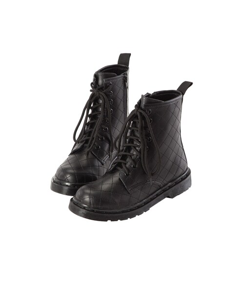 gracegift(グレースギフト)の「菱格紋側拉鍊馬汀靴(シューズ・レディース・黑・35/36/37/38/39/40/41)」の1枚目の写真