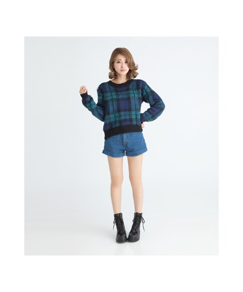 gracegift(グレースギフト)の「菱格紋側拉鍊馬汀靴(シューズ・レディース・黑・35/36/37/38/39/40/41)」の6枚目の写真