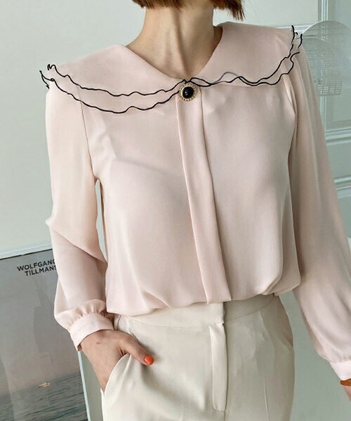 DHOLIC（ディーホリック）の「ラウンドダブルカラーブラウス（シャツ/ブラウス・レディース・ブルー/ホワイト/ピンク・ONESIZE）」の3枚目の写真