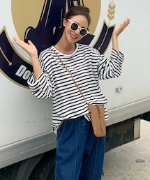 [mayblue] ドロップショルダーボーダーTシャツ