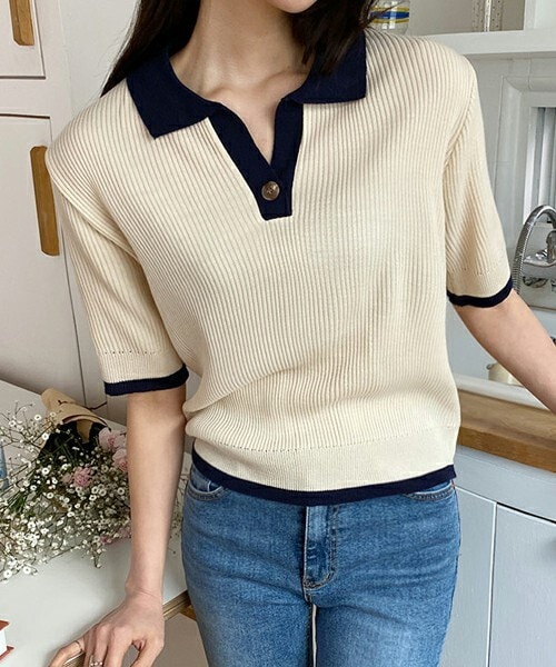 DHOLIC(ディーホリック)の「ボタンカラー配色ニット(ニット/セーター・レディース・グリーン/ベージュ/その他・ONESIZE)」の2枚目の写真