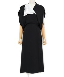 Mame Kurogouchi（マメ クロゴウチ）レースフラップカラークラシックドレス（ブラック/サイズ1）