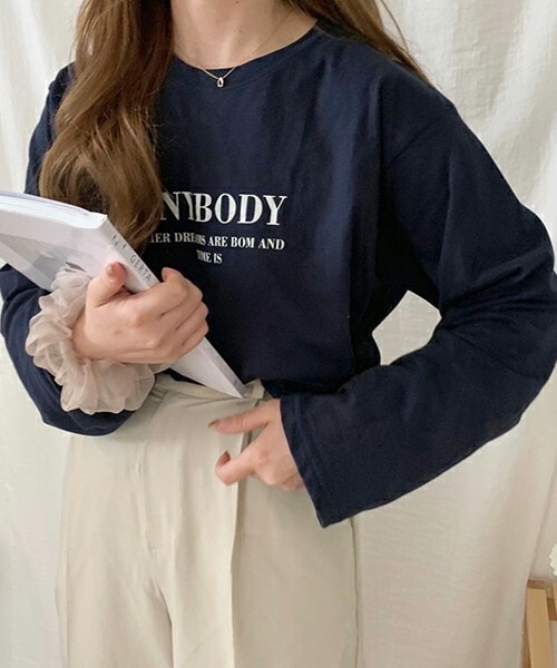 chocomee（チョコミー）の「ロゴプリントロンT（Tシャツ/カットソー・レディース・ホワイト/ベージュ/ブルー・FREE）」の3枚目の写真