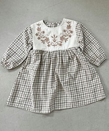 [La camel] 刺繍カラーチェックワンピース