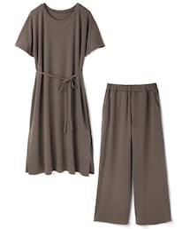 GRL | ウエストリボン付フレンチスリーブトップスXパンツセットアップ(Tシャツ/カットソー)