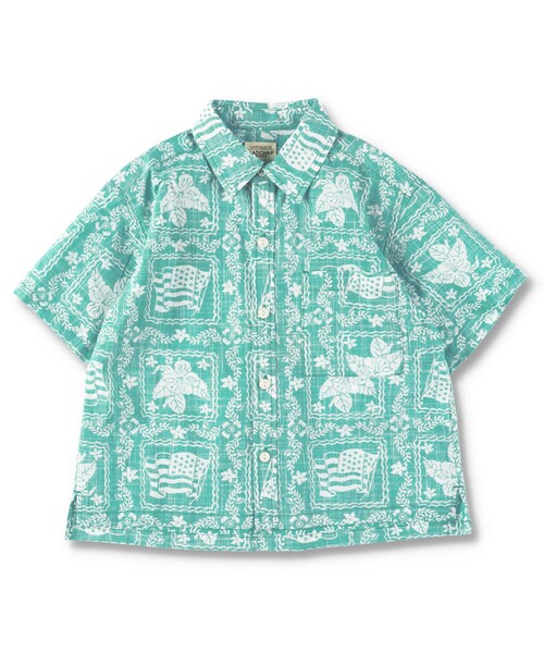 RADCHAP（ラッドチャップ）の「【ペア】プリント裏使いアロハ柄半袖シャツ（シャツ/ブラウス・キッズ・ピンク/グリーン・90cm～150cm）」の2枚目の写真