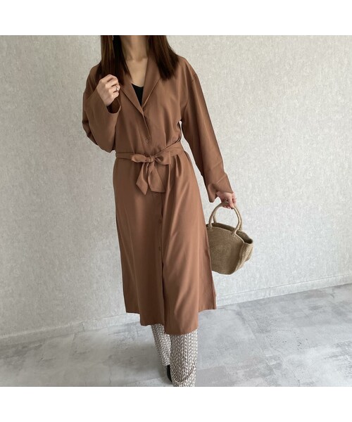 copine(コピン)の「ウエストリボン取り外し可能♪さらっとした肌触りシャツガウンワンピース(ワンピース・レディース・ブラウン・ワンサイズ)」の1枚目の写真