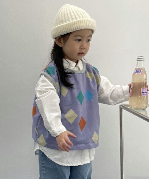 DHOLIC kids（ディーホリックキッズ）の「[Der apfel] カラフルダイアパターンベスト（ベスト・キッズ・ベージュ/パープル・S/M/L/XL/2XL）」の2枚目の写真