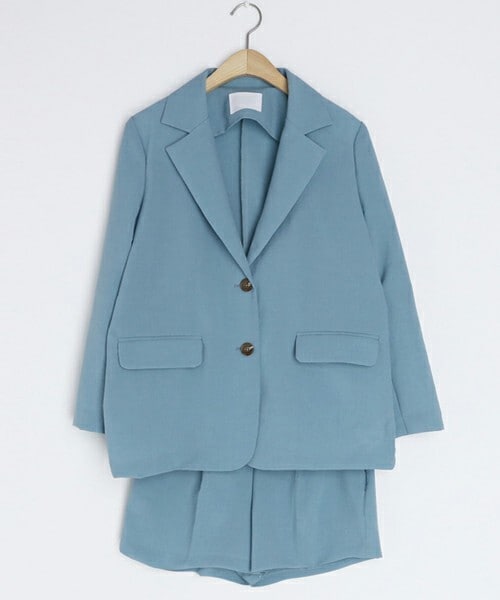 DHOLIC（ディーホリック）の「ボタンジャケット&ショートスラックスSET・全3色・t57185（セットアップ・レディース・グリーン/ブラック/ブルー・S/M）」の3枚目の写真