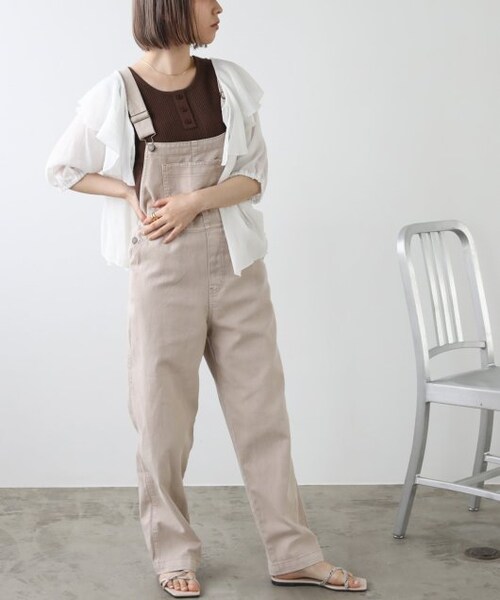 OUTLET（アウトレット）の「10ozデニム×カラーツイルサロペット（オールインワン・サロペット・レディース・ベージュ/ワンウォッシュ・FREE）」の11枚目の写真