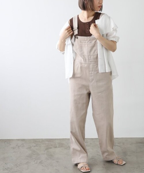 OUTLET（アウトレット）の「10ozデニム×カラーツイルサロペット（オールインワン・サロペット・レディース・ベージュ/ワンウォッシュ・FREE）」の12枚目の写真