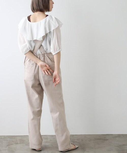 OUTLET（アウトレット）の「10ozデニム×カラーツイルサロペット（オールインワン・サロペット・レディース・ベージュ/ワンウォッシュ・FREE）」の10枚目の写真