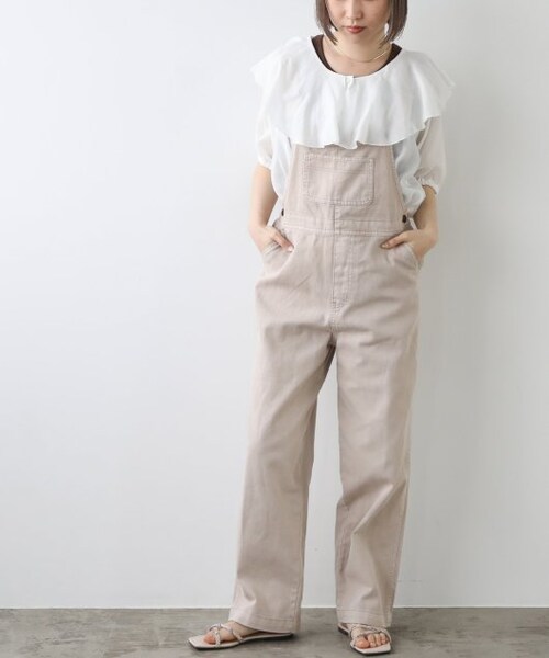 OUTLET（アウトレット）の「10ozデニム×カラーツイルサロペット（オールインワン・サロペット・レディース・ベージュ/ワンウォッシュ・FREE）」の9枚目の写真