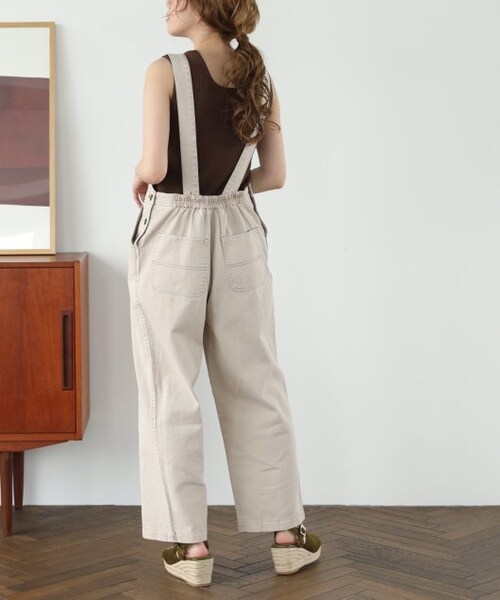 OUTLET（アウトレット）の「10ozデニム×カラーツイルサロペット（オールインワン・サロペット・レディース・ベージュ/ワンウォッシュ・FREE）」の3枚目の写真