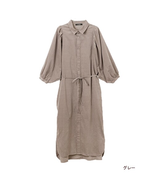w closet（ダブルクローゼット）の「コーデュロイボリューム袖シャツワンピース（その他・レディース・バニラ/サックス/グレー・FREE）」の4枚目の写真