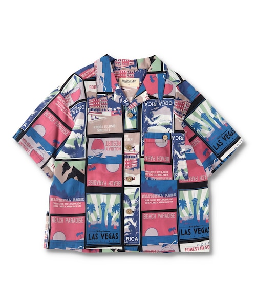 RADCHAP（ラッドチャップ）の「レトロリゾート柄プリント半袖シャツ（シャツ/ブラウス・キッズ・ベージュ/ブラック・90cm～150cm）」の2枚目の写真