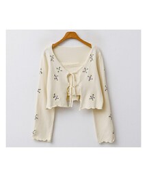 ENVYLOOK | クロップドニットビスチェ＋花柄刺繡リボンニットカーディガン(アンサンブル)