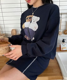 DHOLIC | ベアプリントスウェット&ミニスカートSET(スウェット)