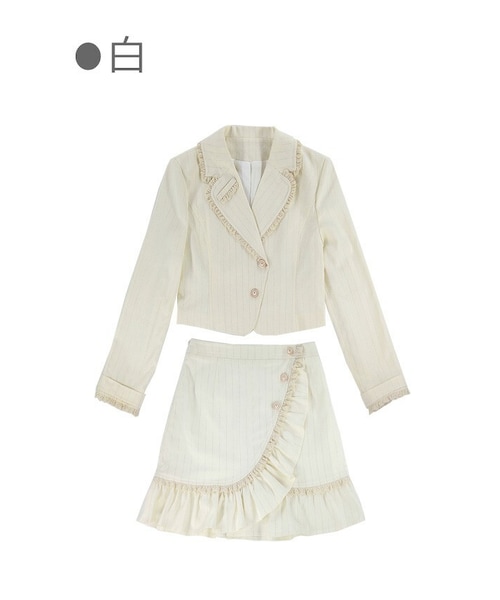 Bobon21（ボボンニジュウイチ）の「ストライプ柄ジャケット×スカートSETUP-全２色-（テーラードジャケット・レディース・ピンク/ホワイト・S/M/L）」の2枚目の写真