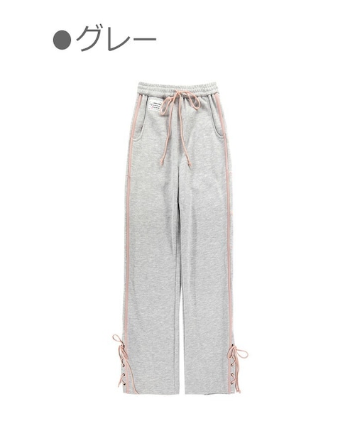 Bobon21（ボボンニジュウイチ）の「裾レースアップワイドスウェットパンツ-全２色-（スウェットパンツ・レディース・パープル/グレー・S/M）」の2枚目の写真