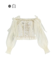 Bobon21 | レース×シフォンレイヤード風オフショルトップス-全２色-(シャツ/ブラウス)