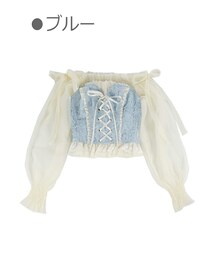 Bobon21 | レース×シフォンレイヤード風オフショルトップス-全２色-(シャツ/ブラウス)
