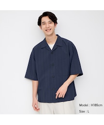 GU | ドライワイドフィットオープンカラーシャツ(5分袖)(ストライプ)(トップス)