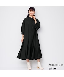 美品 kuros' シャツワンピース ロング丈 七分袖 バンドカラー M Lace Ladies バンドカラー シャツワンピース ロングワンピース