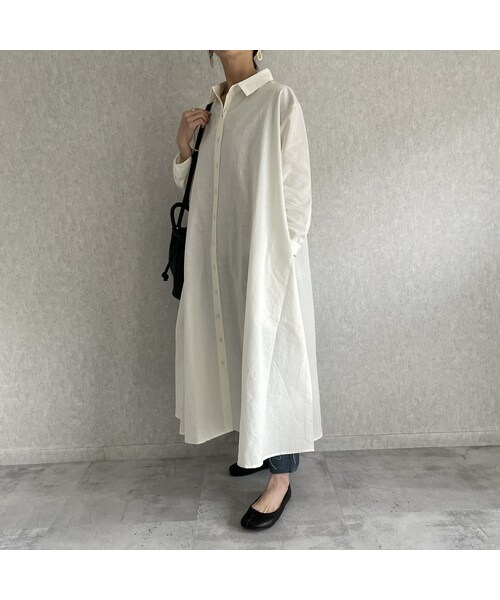 copine(コピン)の「ビッグシルエット♪コットンガーゼロングシャツワンピース(3color)【クリックポスト対象商品】(シャツワンピース・レディース・キナリ/カーキ/チャコール・ワンサイズ)」の1枚目の写真