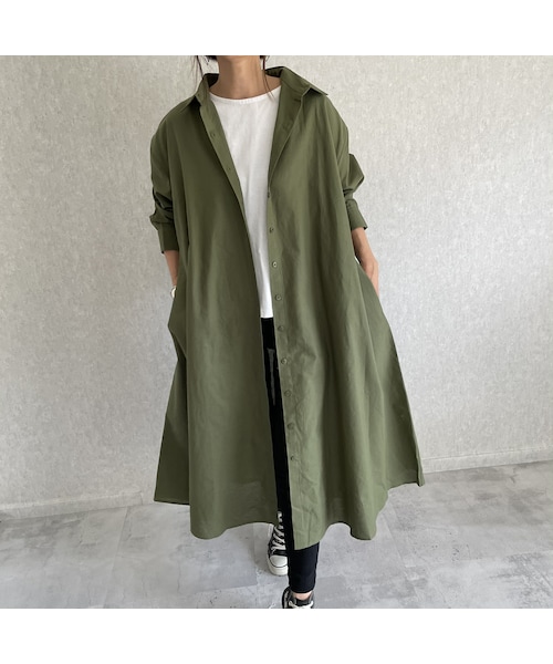 copine(コピン)の「ビッグシルエット♪コットンガーゼロングシャツワンピース(3color)【クリックポスト対象商品】(シャツワンピース・レディース・キナリ/カーキ/チャコール・ワンサイズ)」の3枚目の写真