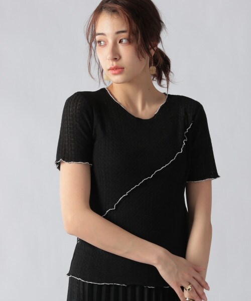 Ezick（エジック）の「メロー透かし編みプルオーバー（トップス・ホワイト/ブラック）」の14枚目の写真