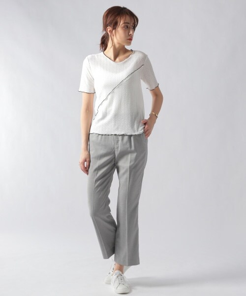 Ezick（エジック）の「メロー透かし編みプルオーバー（トップス・ホワイト/ブラック）」の3枚目の写真