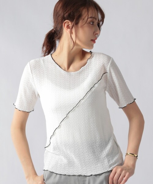 Ezick（エジック）の「メロー透かし編みプルオーバー（トップス・ホワイト/ブラック）」の8枚目の写真