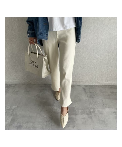 copine（コピン）の「楽な履き心地で美シルエット♪カットリブストレートパンツ(3color)（その他パンツ・レディース・ブラック/ベージュ/ホワイト・ワンサイズ）」の2枚目の写真