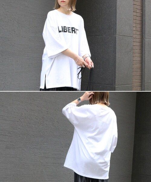 Sheson（シーズン）の「’LBERTY’ロゴビッグTee（Tシャツ/カットソー・レディース・アイボリー/ブラック・FREE）」の4枚目の写真