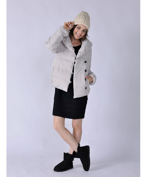 Rinajour（リナジュール）の「Rinajour/ショールカラーダウン（ジャケット/アウター・レディース・L/GREY/NAVY・1/2）」の2枚目の写真