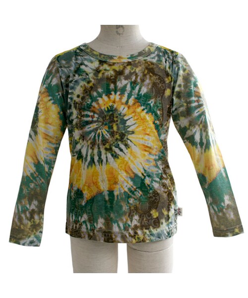 One deux boo(ワンドゥーブー)の「ロングスリーブTee(渦巻きタイダイ)(トップス・キッズ・グリーン/レッド・XS(80~90cm)/S(100~110cm)/M(120~130cm)/L(140~150cm))」の1枚目の写真