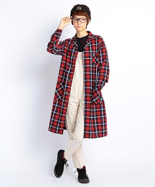 DOUBLE NAME（ダブルネーム）の「【STYLE BOOK掲載】チェックコート（ジャケット/アウター・レディース・ネイビー/レッド・FREE）」の2枚目の写真